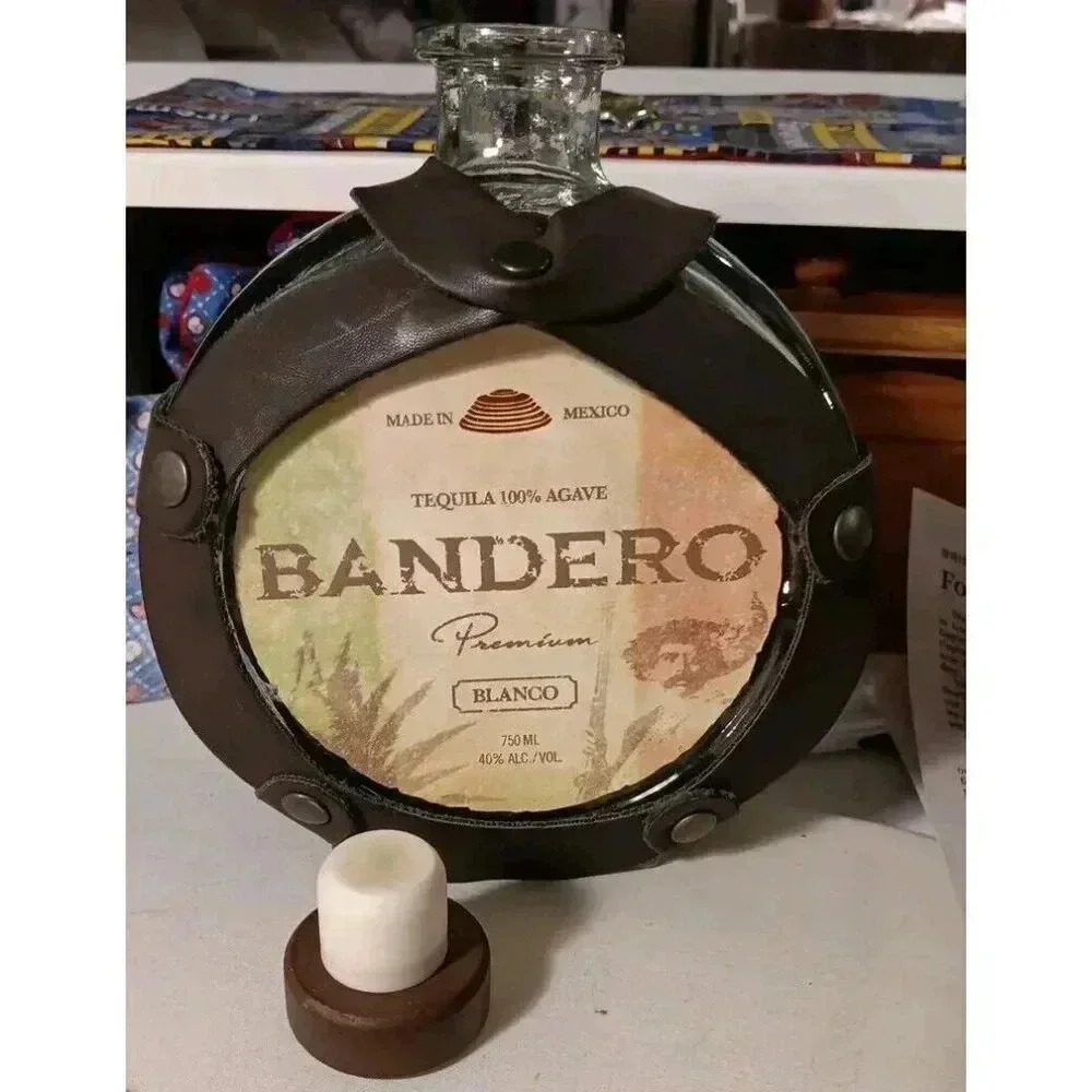 Bandero Premium Blanco Tequila Empty Bottle‎ Leather Wrap 750ml Cantina Style - Picture 6 of 6